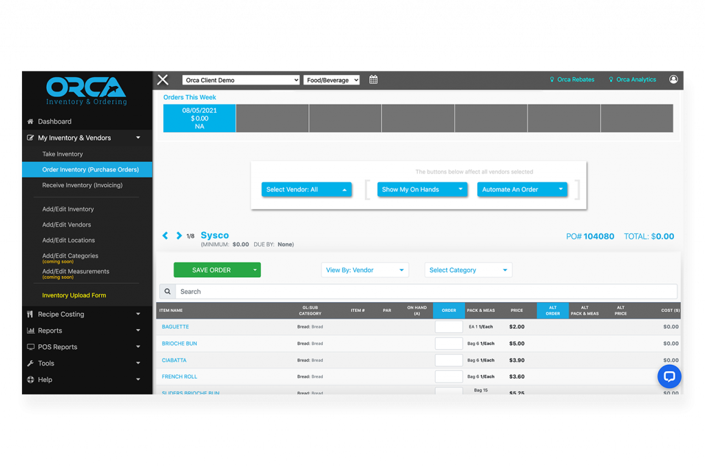 Restaurant Inventory Purchasing & Receiving Software | Orca Inventory