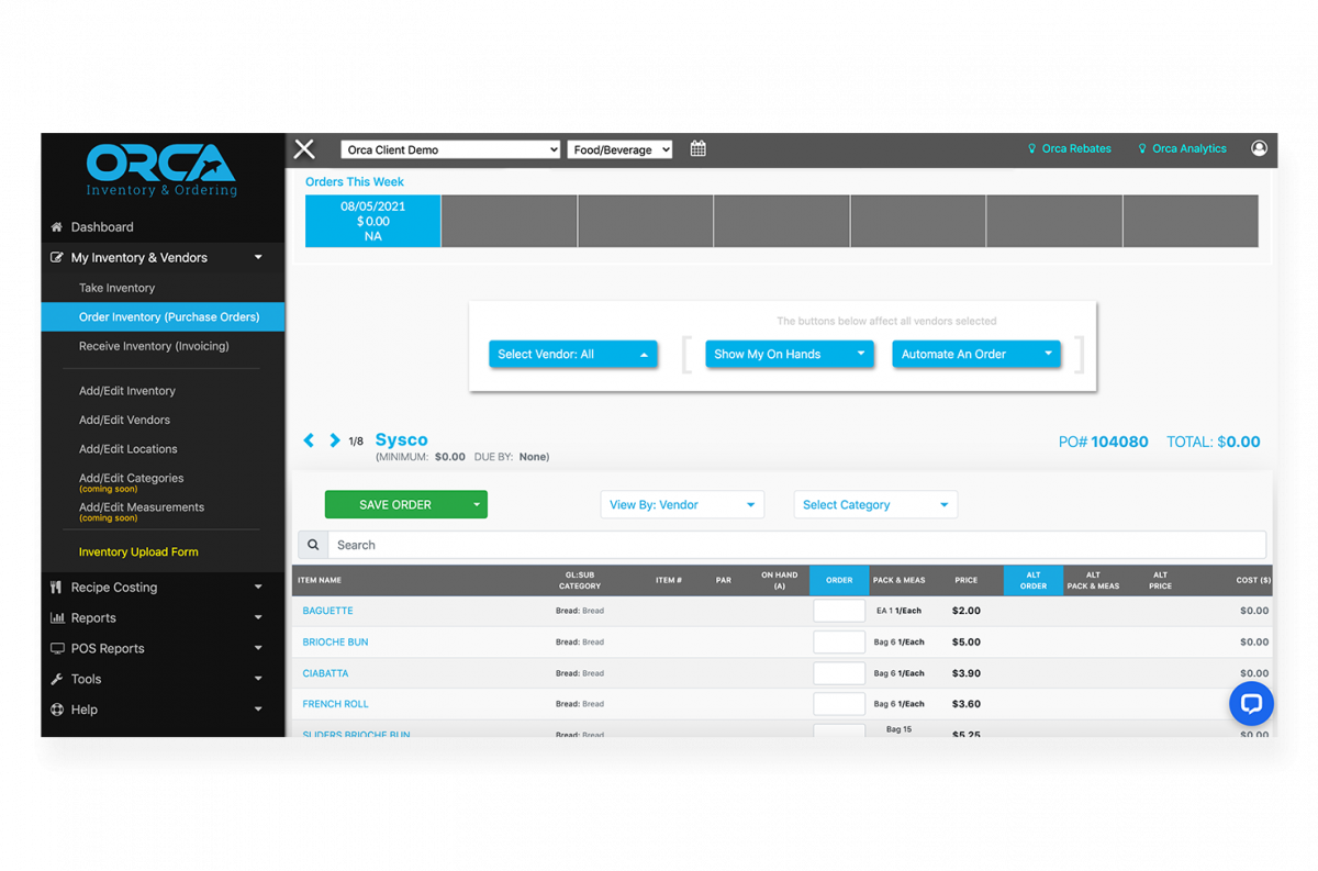 Restaurant Inventory Purchasing & Receiving Software | Orca Inventory